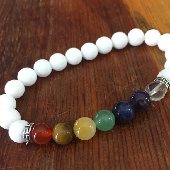 White Jade Chakra Bracelet NATURAL STONES - Picture 3 of 8